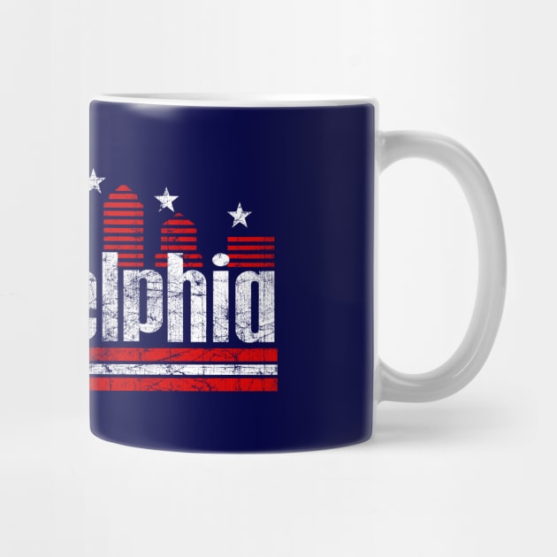 Vintage RETRO PHILLY SKYLINE RED WHITE AND BLUE PHILADELPHIA FAN by TeeCreations